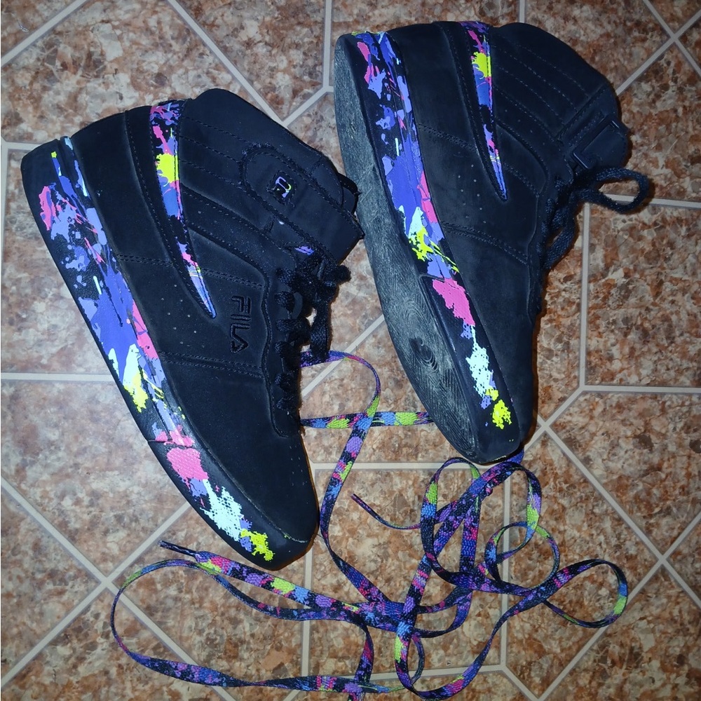 Fila Black High-Tops with Neon Splashes